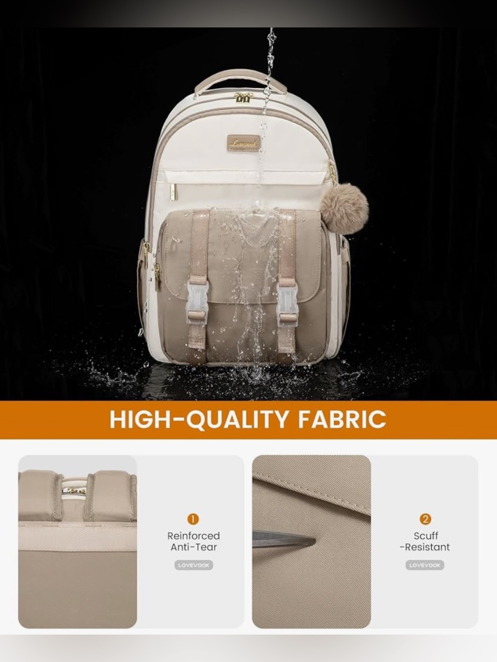 Two-Tone Black and Taupe Backpack - Picture 5 of 6